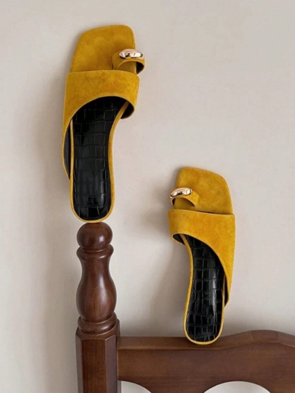 Yellow Women's French Open Toe Mule Sandals - Picture 5 of 6